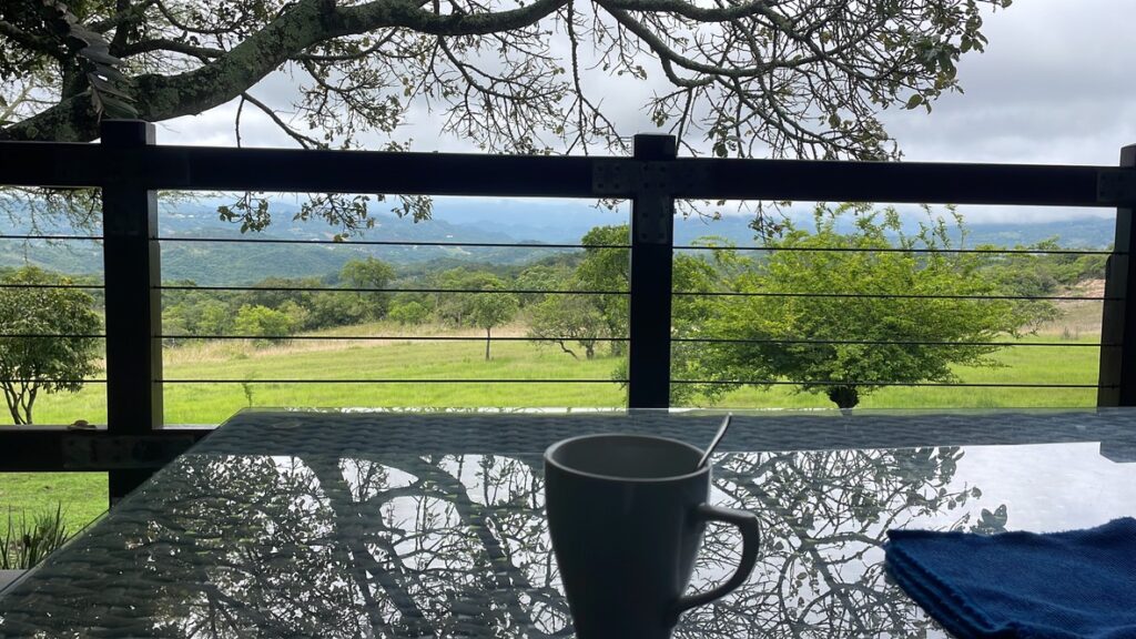 Aussicht vom Balkon in Südafrika - barfuß in der Wildnis